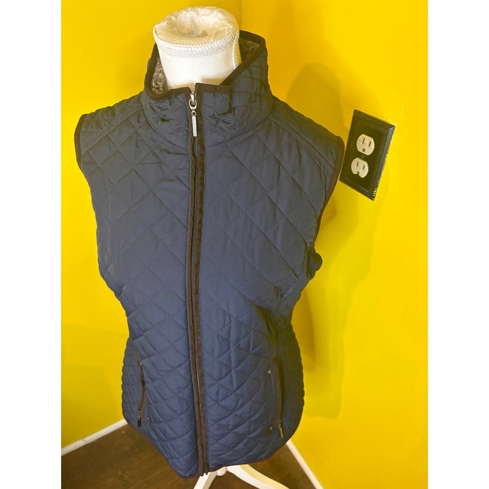 Johnston & Murphy Womens Quilted Vest Blue Full Zip Mock Neck Puffer Small